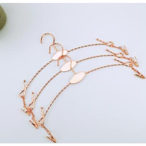 Rose Gold Metal Clothes Hanger with Clothespins Clip Bra Underwear Lingerie Panties Drying Rack Hanger Hook