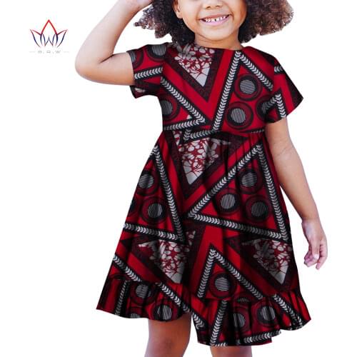 Fashion Summer Children Short Sleeves Dresses Traditional African Clothing Bazin Riche Kids Clothes Girls Dresses WYT310