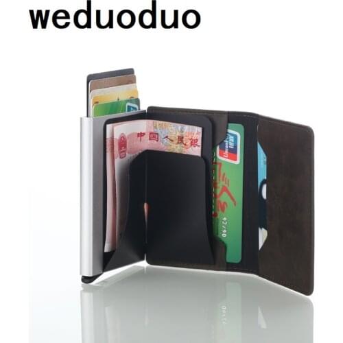 2019 New Automatic Credit Card Holder Men High Quality Aluminum Business ID Multifunction Card holder PU Leather Mini Wallet