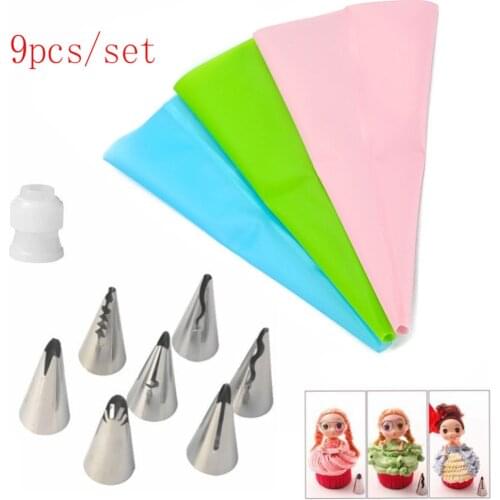 Lot Silicone Icing Piping Cream Pastry Bag+7 PC Girls Skirt Nozzles Cake Decor Tips Tools DIY Cake Pastry Decorating Tools