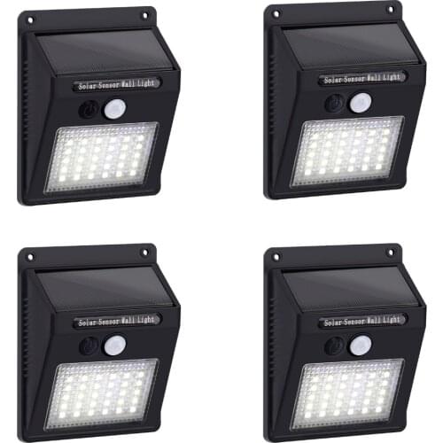30 LEDs Solar Power PIR Motion Sensor Wall Light Outdoor Waterproof Energy Saving Street Yard Path Home Garden Lamp 4 PACK