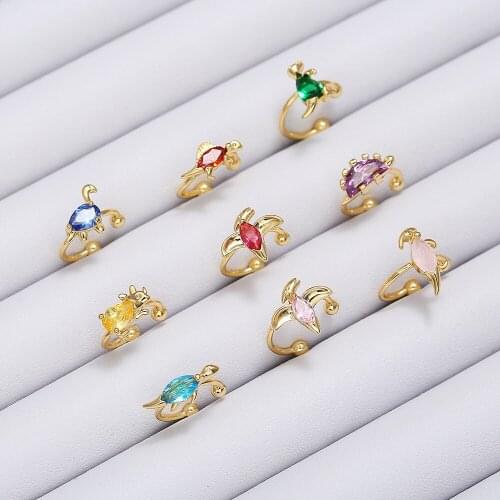 2021 New Arrival Fashion Brand Jewelry 1pcs Crystal Dinosaur Clip Earrings for Women Delicate Multi-color Zirconia Earrings Cuff