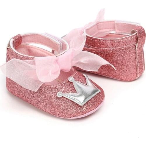 Toddler Soft Soled First Walkers Baby Girl Shoes Girls Breathable Crown Pattern Anti-Slip Toddler Shoes Casual Sneakers