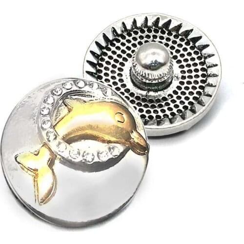 Wholesale w035 dolphin 18mm 20mm rhinestone metal button for snap button Bracelet Necklace Jewelry For Women Silver jewelry