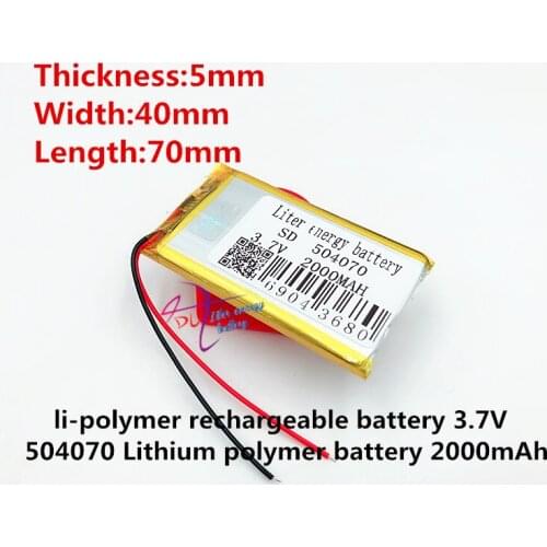 Polymer battery 2000 mah 3.7 V 504070 smart home MP3 speakers Li-ion battery for dvr,GPS,mp3,mp4,cell phone,speaker