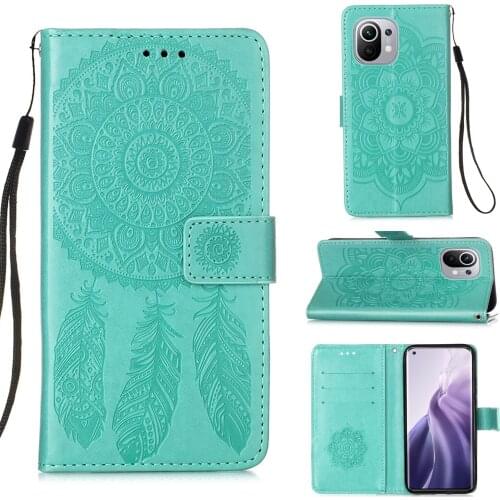 Embossed Dreamcatcher Leather Phone Case For Xiaomi Mi 11 Vintage Card Slot Pocket Stand Wallet Cover