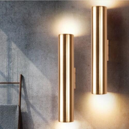 Modern LED wall lamp aluminum wall sconce metal lighting design lamps champagne gold tube light pipe minimalism luxury lights