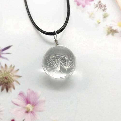Glass Charms Pendant Necklace Dried Flower Necklace Dandelion Pendant Necklace for Women Jewelry Fashion 2021