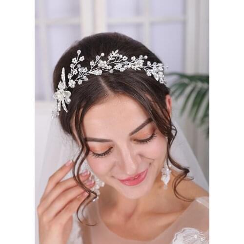 Tiara Wedding Headdress Handmade Headband Rhinestone Pearl Bride Headwear Women Jewelry Bridal Accessories For Hair Ornaments