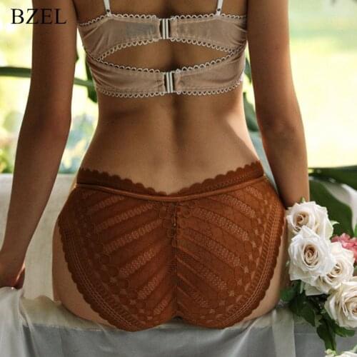 BZEL Fashion Sexy Lace Underwear Women Sweet Bow Panties Mid Waist Breathable Briefs Hollow Out Lingerie Comfort Soft Underpants