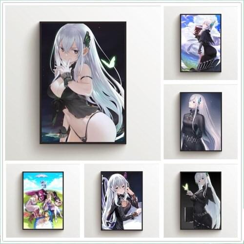WTQ Canvas Painting Anime Posters Re Zero Echidna Wall Decor Retro Poster Wall Art Picture for Living Room Decoration Home Deco