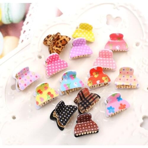 4PCS Fashion Trumpet 3CM Hair Clip Flower Printing Hair Claws Acrylic Solid Hair Clips For Girl Hairpins Hair Accessories