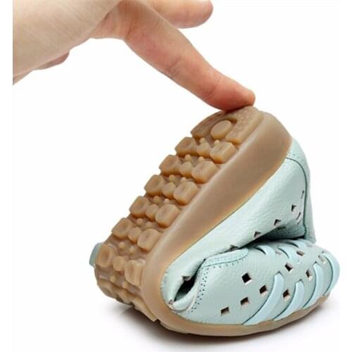 Women Shoes Sandals Flats Hollow Out Genuine Leather Slip On Loafers Casual Vintage Plus Size 42 43