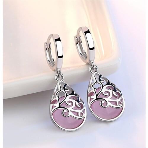 925 Sterling Silver Earrings for Women Moonlight Opal Tears Totem Drop Earrings Girls Lovely Gifts White Pink Flower Earring
