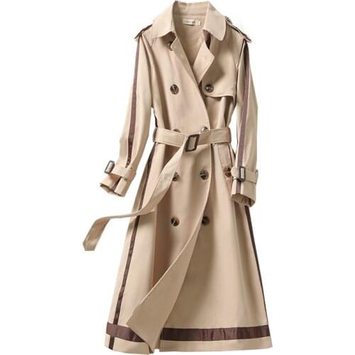 High Quality New Designer Women Trench Coat Double Breasted Pleated Trench With Belt Women Elegant Slim Long Trench Coats