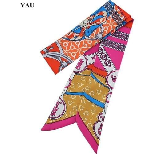 Chain And Crown Print New Design Twill Silk Scarf Women Tie Luxury Brand Scarf Bag Ribbons Fashion Head Scarf Small Long Scarves