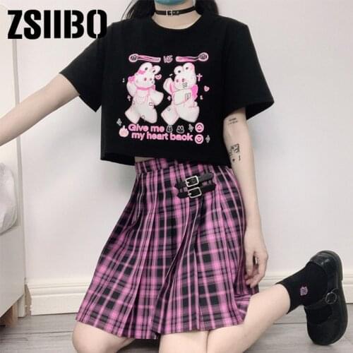 Women Vintage Tops Goth T-shirt Bodycon Black T-shirts Gothic Streetwear Female Top Tee Bear print accessory album brandy club