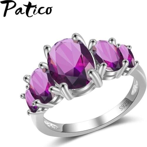 Wholesale Dazzling Blue CZ 925 Sterling Silver Color Ring Size For Women Party Fashion Shinning Oval Cubic Zirconia Jewel