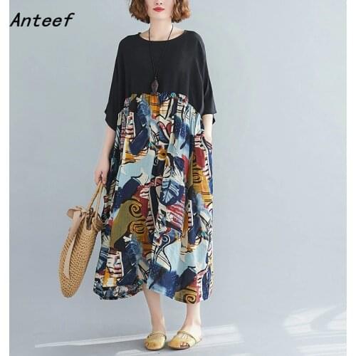 Cotton plus size vintage floral women casual loose long summer beach sun dress elegant clothes 2021 ladies dresses sundress