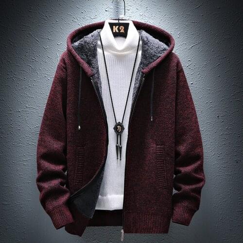 Winter New Mens Fleece Sweatercoat Fashion Hooded Slim Fat Thicken Casual Sweater Men Cardigan