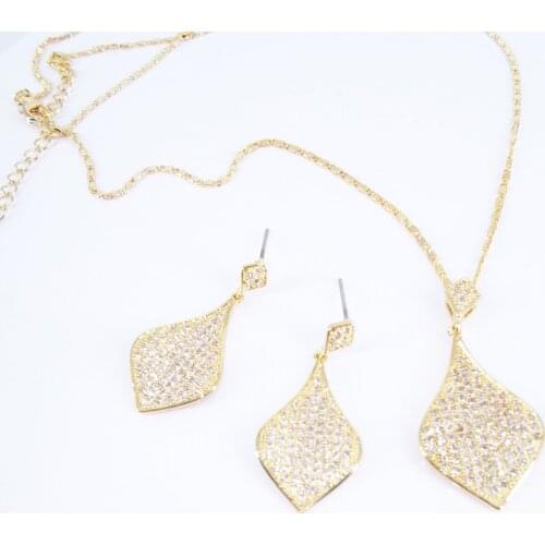 2020 new fashion OL crystal CZ zircon golden necklace earrings party jewelry wedding dressing banquet formal dinner jewelry