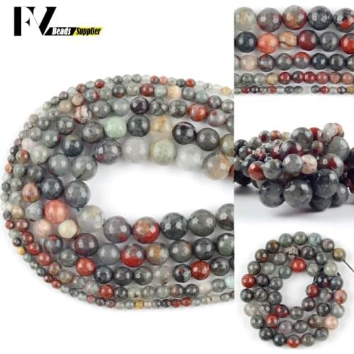 4-12mm Natural Facted African Bloodstone Stone Loose Spacer Round Beads For Jewelry Making DIY Bracelets Necklace Needlework 15"