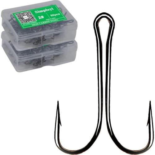 50pcs/box Double Fishing Hooks Barbed Carp Fishhook For Soft Worm Lure High Carbon Steel Fly Fishing Hook Fish Accessories Tool