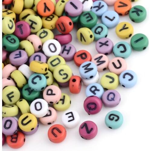 500pcs Colorful Acrylic Letters Beads Loose Spacers Round Flat Beads for Bracelet Jewelry Making DIY Art Crafts 7x3.5~4mm