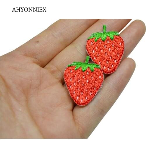 AHYONNIEX Big and Small Strawberry embroidered patch DIY applique iron on parch for clothes bags application for kids clothes