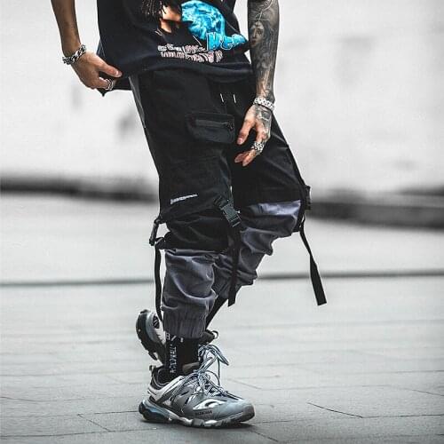 Man Pants New Fashion Streetwear Stitching Color Joggers Hip Hop Long Pants Men Elastic Waist Cargo Pants Men