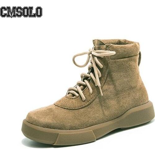 CMSOLO Women Boots British Style Flock Martin Boots For Women Outdoor Ankle Short Boot Flat Non-slip Comfort Footwear Black New