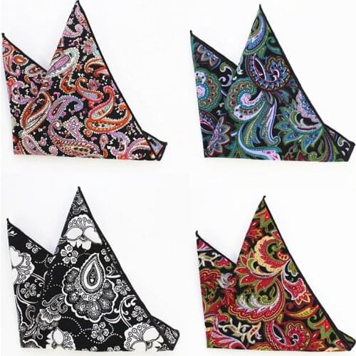 RBOCOTT Floral Handkerchiefs Novelty Printed Cotton Pocket Squares Black Hanky Business Towel Wedding Party Accessory For Men