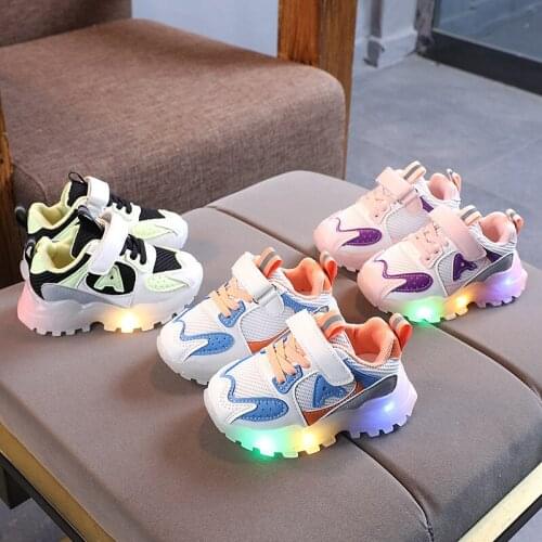 Baby Shoes 2021 Spring And Autumn Girls' White Shoes Korean Boys' Led Shoes Childrens Sports Shoes Fashion