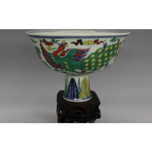 Antique QingDynasty porcelain bowl,colored peacock high bowl,Hand-painted crafts,Decoration,collection & adornment,Free shipping