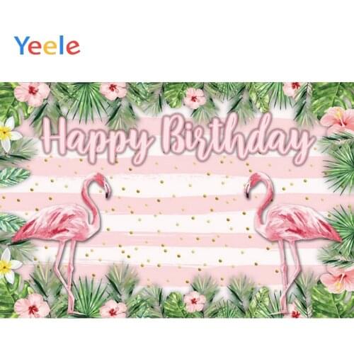 Yeele Flamingo Photo Background Photophone Birthday party Flower White Pink Stripes Gold Dot Photography Backdrops Studio Shoots