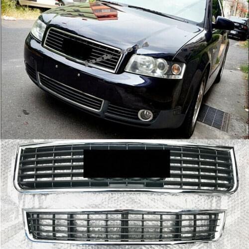 Chrome Front Bumper Center Grille Grill 2pcs Fit for 2002 2003 2004 2005 Audi A4 B6 Sedan