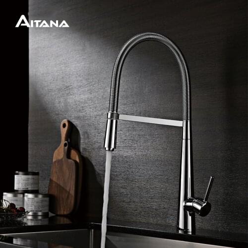 Chrome plated industrial style kitchen faucet universal pull-out rotary sink faucet