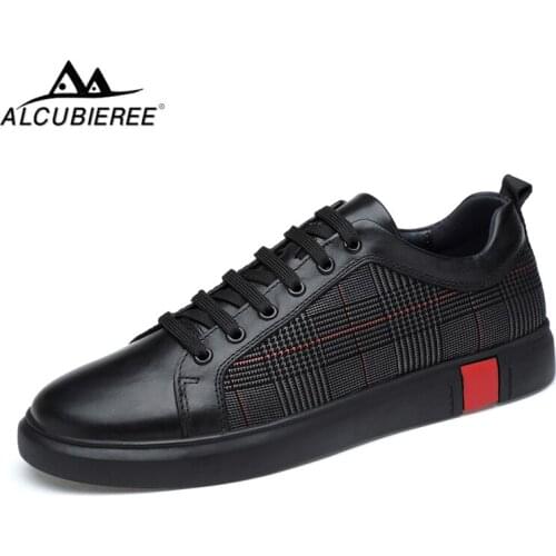 ALCUBIEREE Mens Casual Skateboarding Shoes Men Genuine Leather Sneakers Fashion Unisex Lightweight Lace Up Shoes Big Size 46