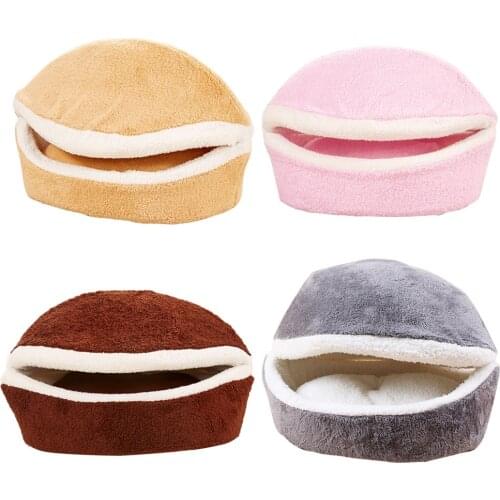 Round Hamburger Bed Kennel Winter Warm Washable Kitten Sleeping Bag Puppy Cushion Mat Home Puppy Cat Waterproof Nest