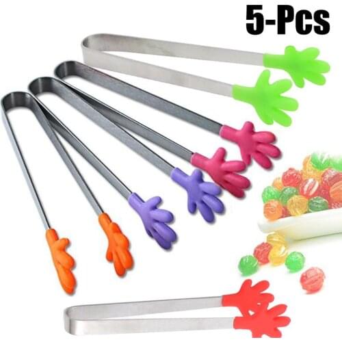 Small Palm Silicone Food Tongs Ice Candy Kitchen Stainless Steel Non-slip Mini Tongs Mini Food Serving Utensil Random Color
