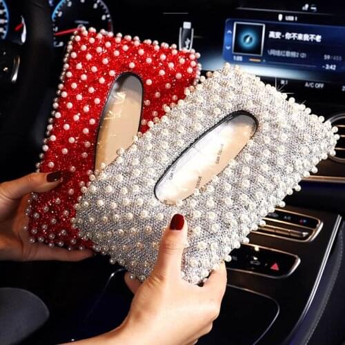 Fashion Pearl Diamonds tissue box Twinkle Automotive interior towel box Male and female general-purpose Car family Honorable