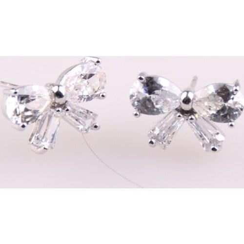 MOODPC Fashion Bowhon Stud Earrings with AAA Zircon CZ For Women