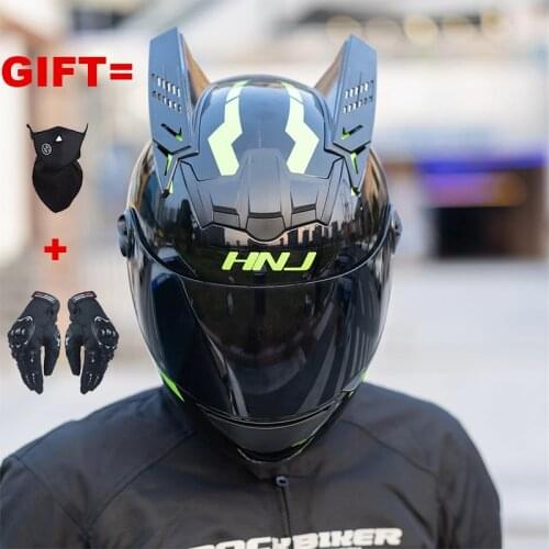 2 Gifts HNJ Full Face Motorcycle Helmet Moto Helmet Moto Ear Motorbike Helmet Personality Motocross Helmet For Adults