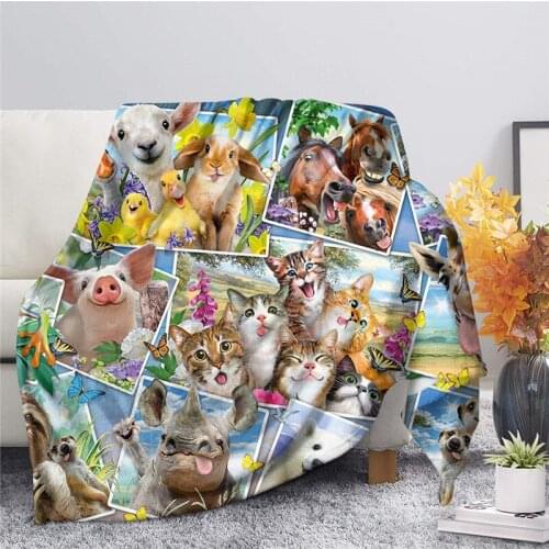 3D Animals Photo Print Soft Fleece Blankets Cute Cats Pig Selfie Pattern Bed Blanket Comfortable Bedspreads Lovely Sofa Quilt