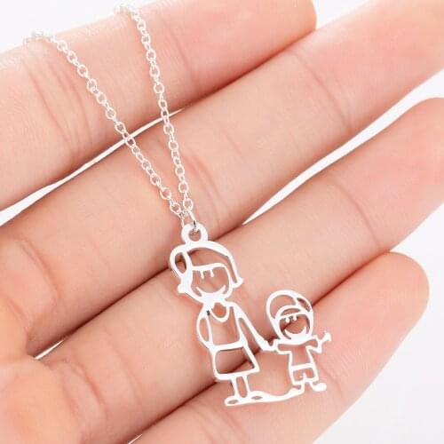 Child Mom Stainless Steel Necklace Women Gold Silver Color Statement Necklaces Mothers Day Gift Jewelry kettingen voor vrouwen