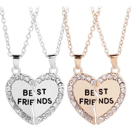 Best Friends Pendant Necklace 2 Parts Heart Shaped Friendship Half Puzzle Jewelry For Girls Fashion Necklaces