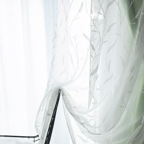 Pastoral Style Reed Shape Embroidery White Fabric Drapes for Living Room Bedroom Tulle Sheer Voile Decorative Window Treatment