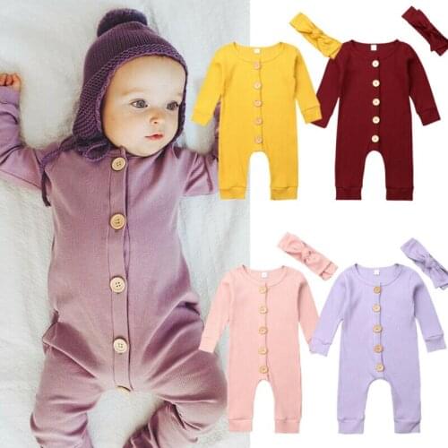 Pudcoco Spring Fall Newborn Baby Girl Boy Clothes Long Sleeve Knitted Romper + Headband Jumpsuit 2PCS Kids Outfit 0-24M