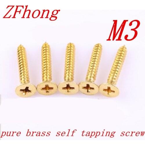 200pcs/lot M3*8/10/12/16 Pure brass phillips flat head Self Tapping Screws