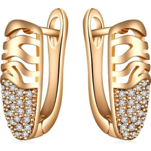 New Fashion Geometric CZ Stud Earrings for Women Gold Silver Color Hollow Cubic Zirconia Ear Studs Girls Exquisite Jewelry Gifts